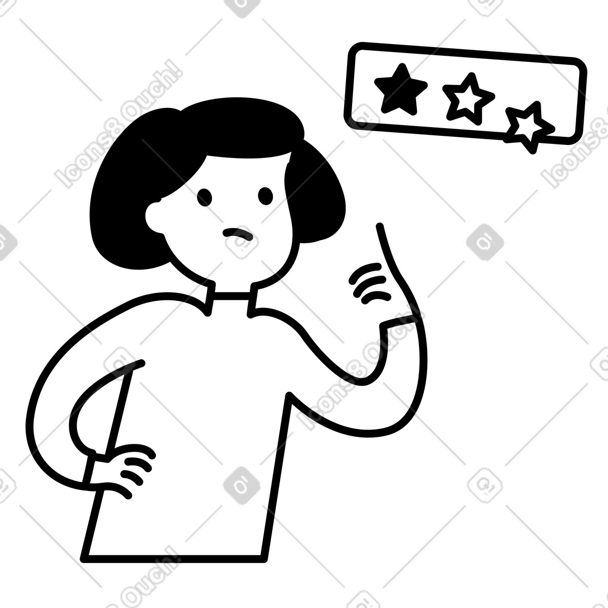 Customer giving three star review with thoughtful expression and gesture illustration in Notion Line Art style download in PNG, SVG