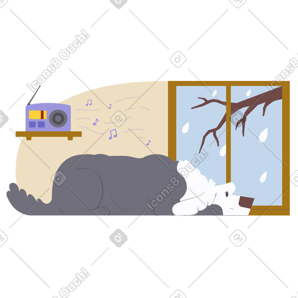 Il pastore polacco dog è triste per la musica illustrazione in stile Woof scarica in PNG, SVG