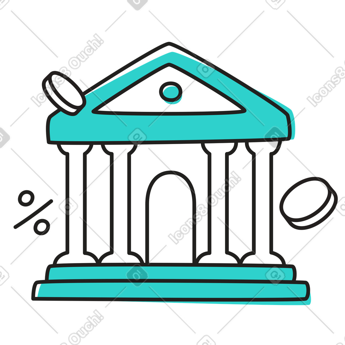 Ilustração de Banco e moedas em no estilo Little para baixar em PNG, SVG