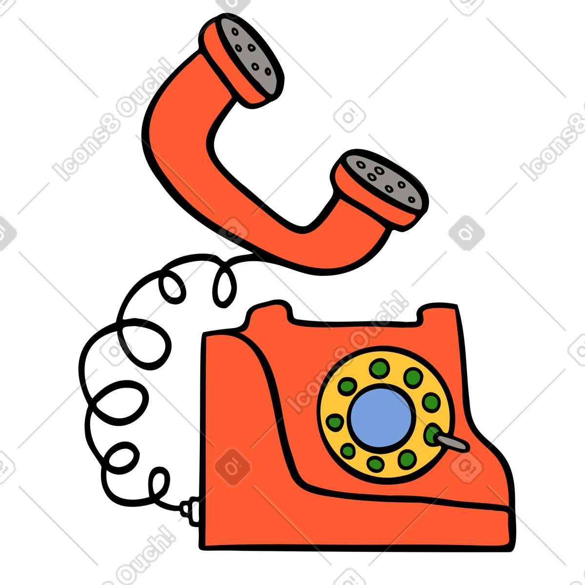 Ilustración Teléfono antiguo con auricular y cable. en estilo Comic a descargar en PNG SVG