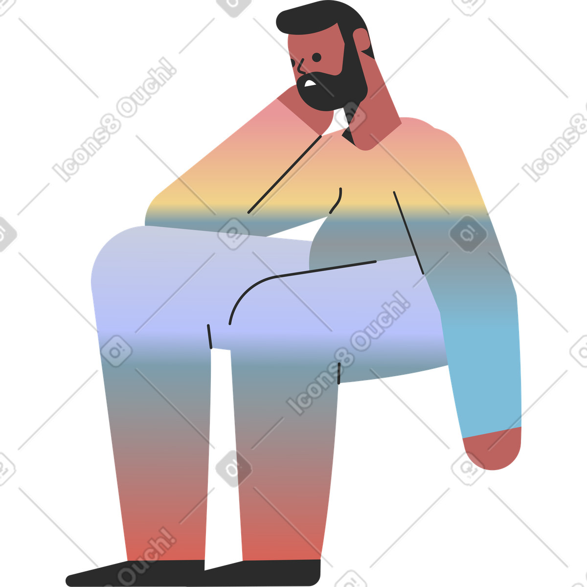 Illustration Thoughtful man is sitting dans le style Marginalia à télécharger aux formats PNG, SVG