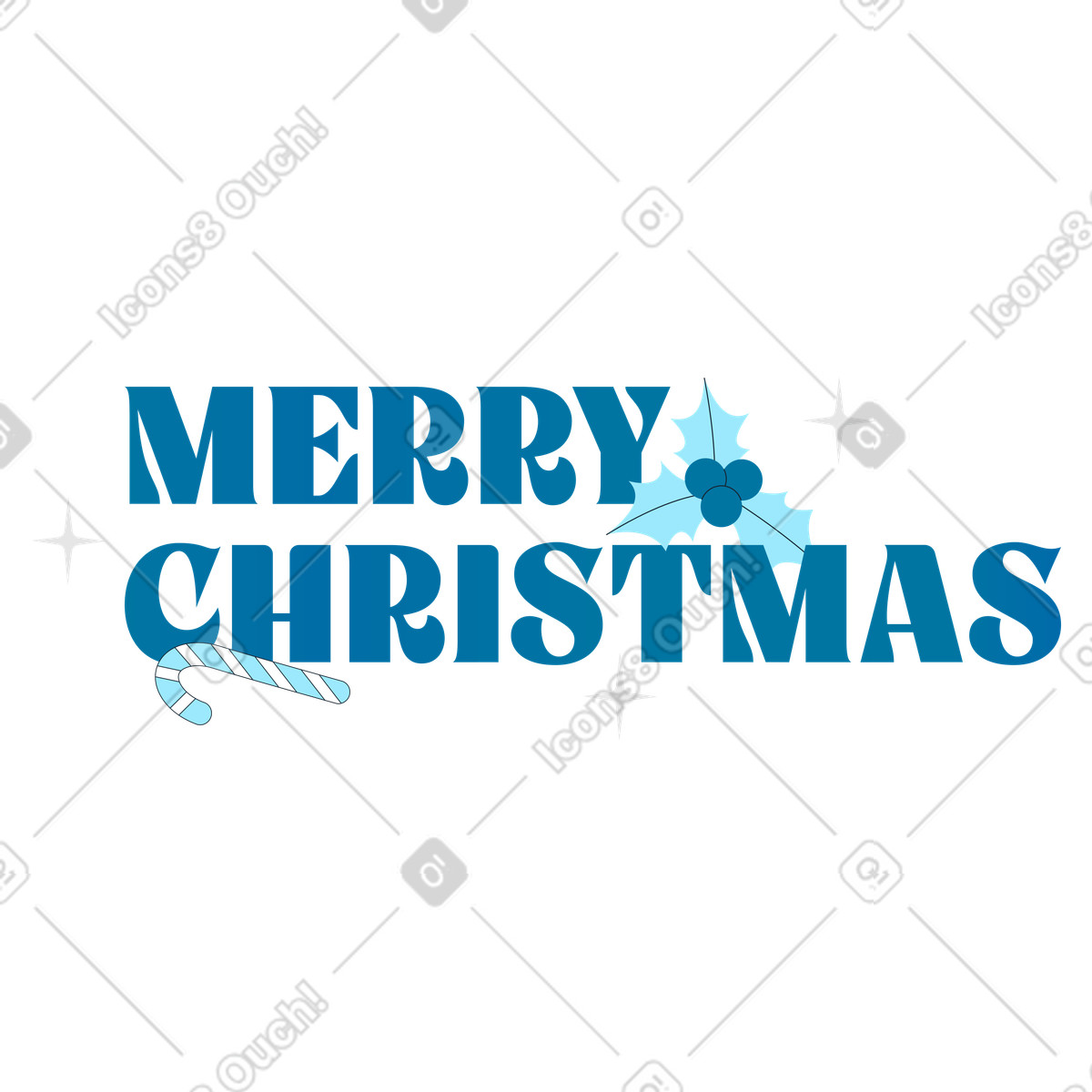 Indigo 스타일의 Decorative Merry Christmas text with holly and candy cane 일러스트레이션 PNG, SVG 다운로드