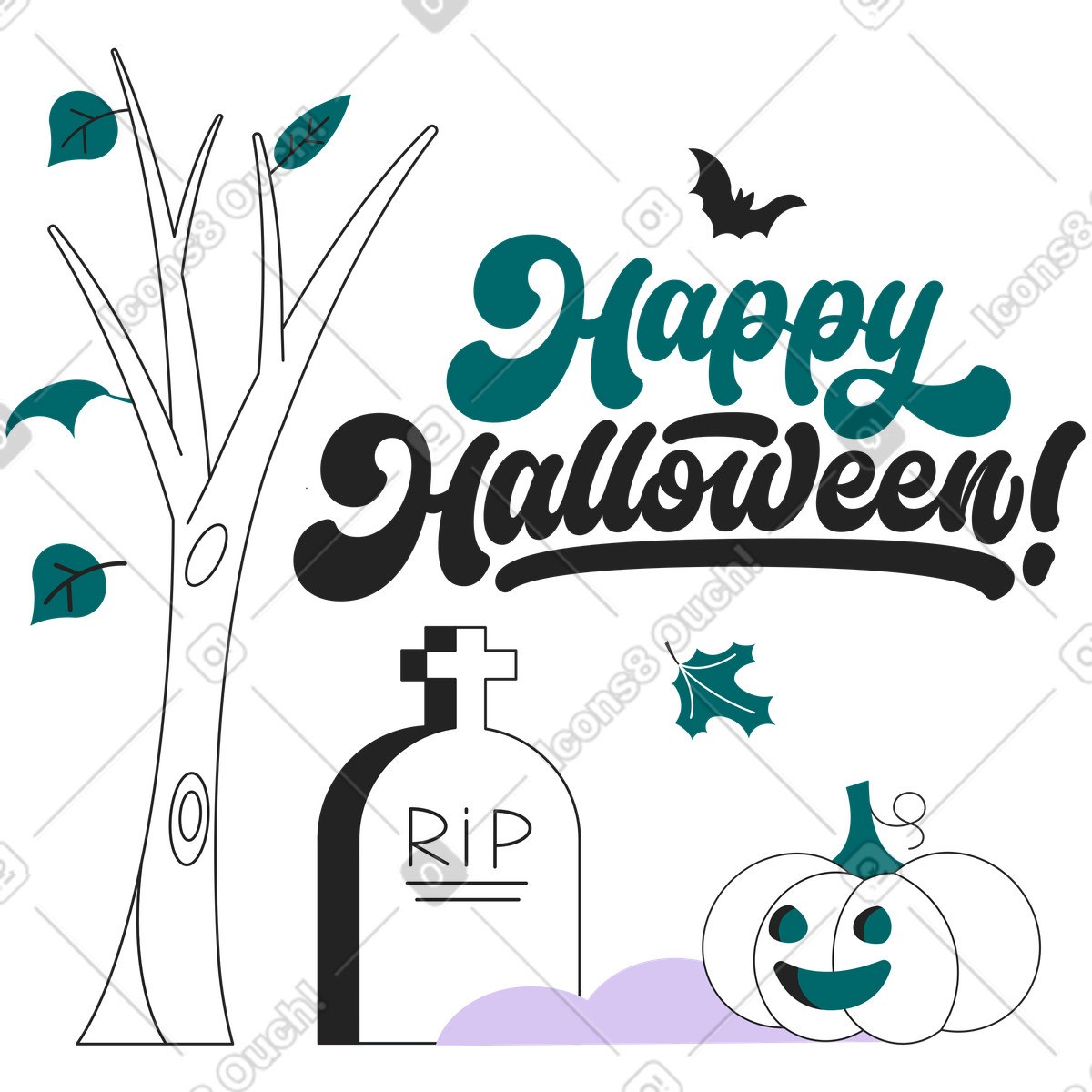 Halloween graveyard party, Spooky celebration or party invitation-Illustration im Sammy Line-Stil als Download in PNG, SVG