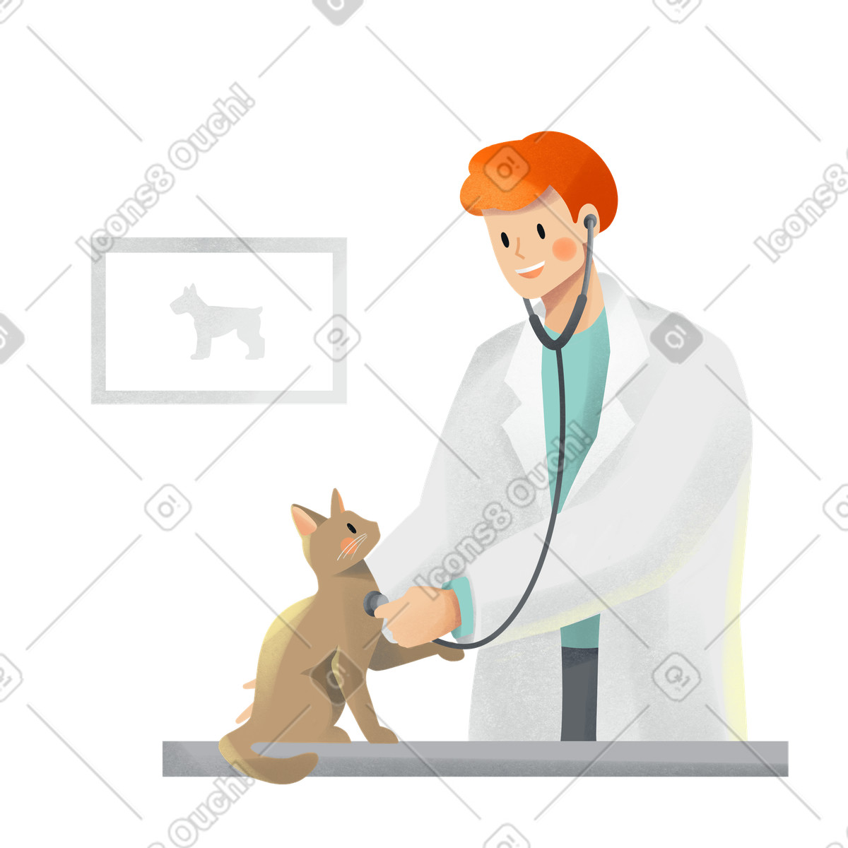 Veterinarian checking health of a cat illustration in Shine style download in PNG, SVG