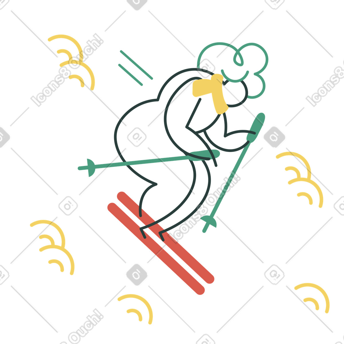 Ilustração de Mulher esquiando em uma montanha no estilo Macaroni para baixar PNG, SVG