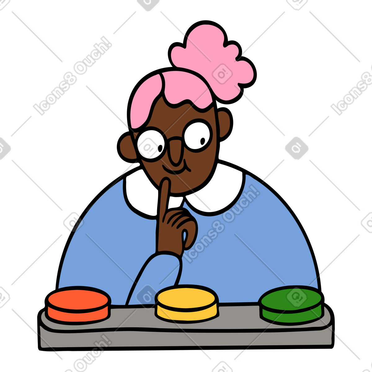 Ilustración animada Mujer eligiendo qué botón presionar en estilo Comic a descargar en GIF, Lottie (JSON), AE
