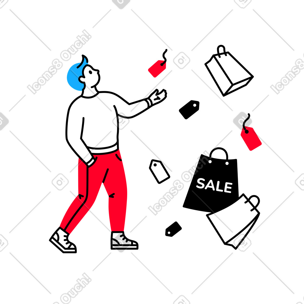Ilustración Hombre de compras durante una venta en estilo Transistor a descargar en PNG y SVG