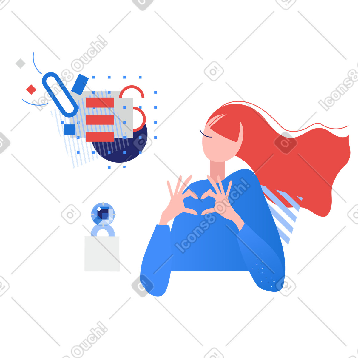 Donna che esprime amore accanto a una scatola di anelli proposta illustrazione in stile Clip scarica in PNG, SVG