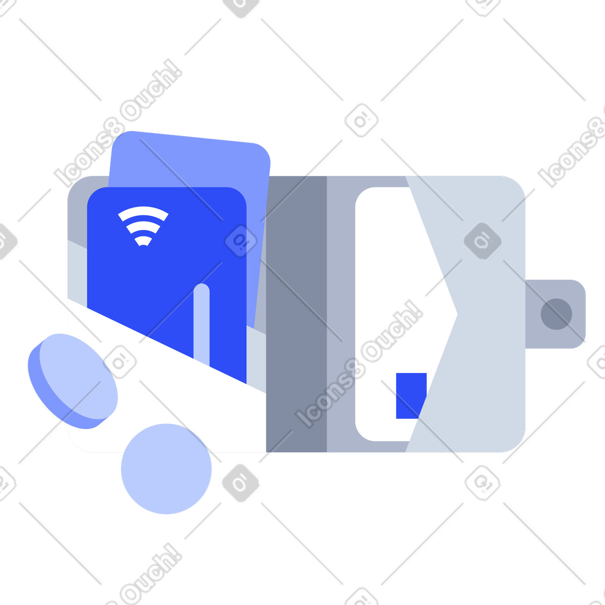 Open wallet with cards and coins, payment methods finance illustration in System style download in PNG, SVG