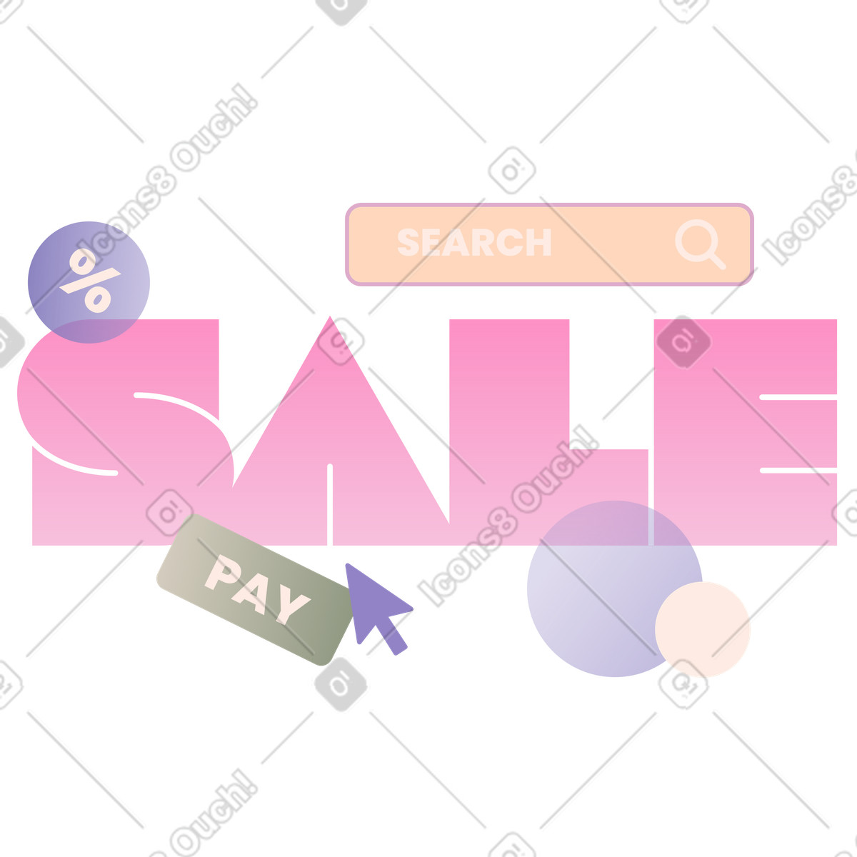 Pink Sale typography with percentage and pay sign, Online shopping discount promotion-Illustration im Coworking-Stil als Download in PNG, SVG