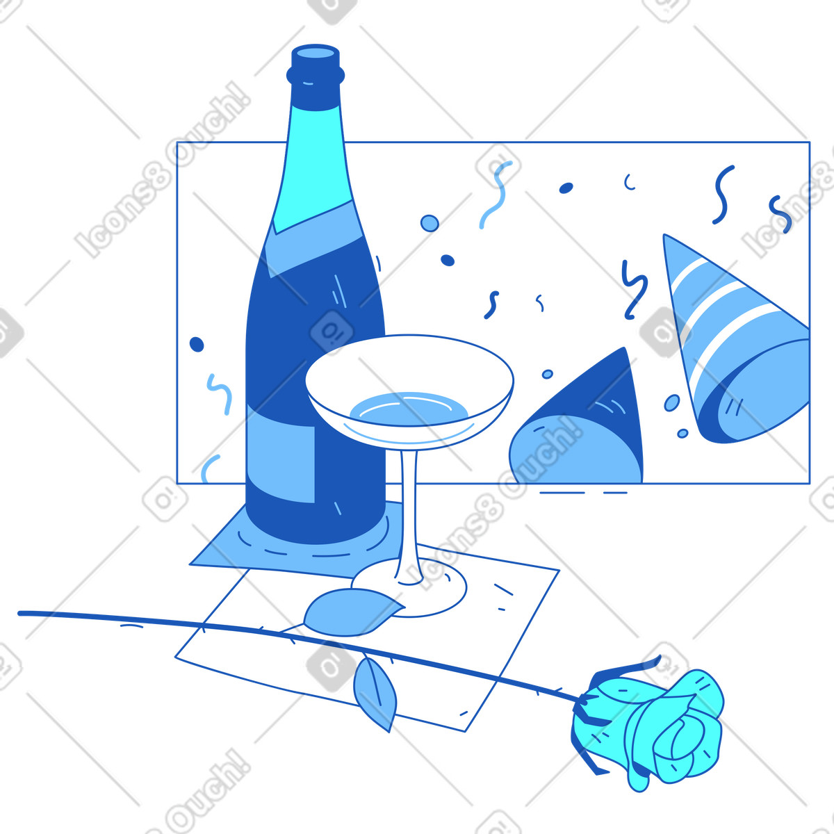 Festlicher champagner und partyh&uuml;te-Illustration im Storyline-Stil als Download in PNG, SVG