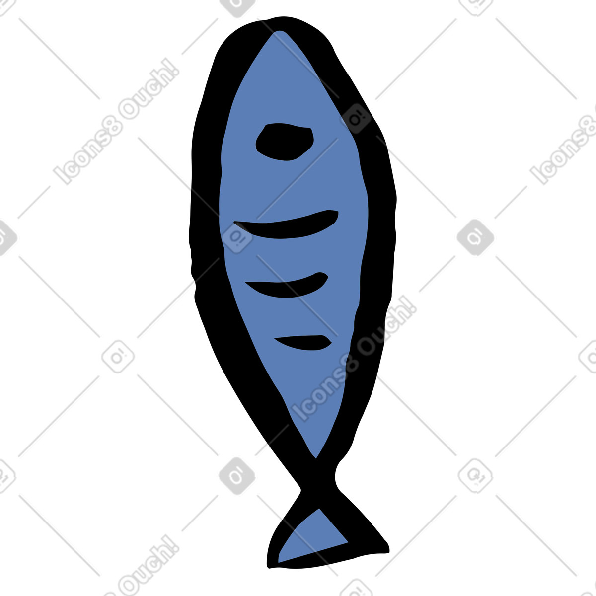 Scandi スタイルの 垂直に泳ぐ青い魚 のイラストをPNG、SVG形式でダウンロード