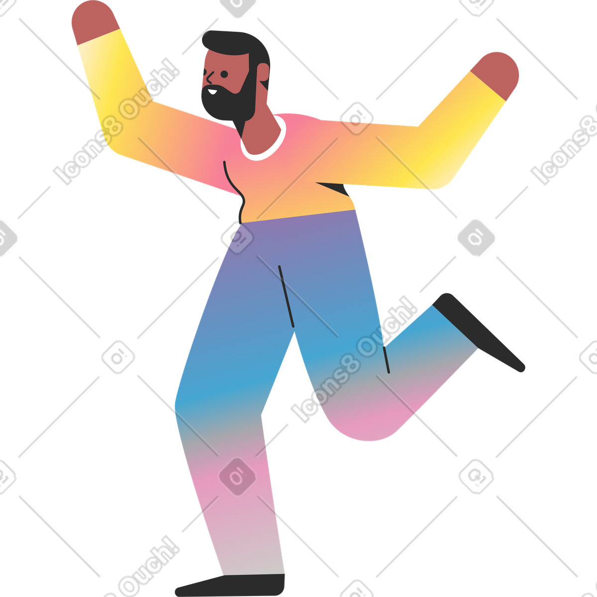 Uomo felice che balla illustrazione in stile Marginalia scarica in PNG, SVG