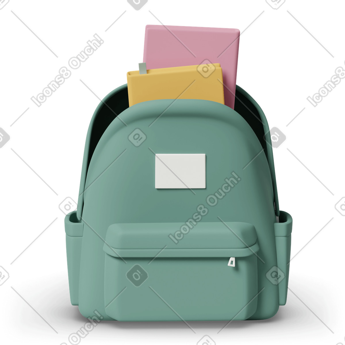 3D Casual life スタイルの Green backpack with books のイラストをPNG、SVG形式でダウンロード