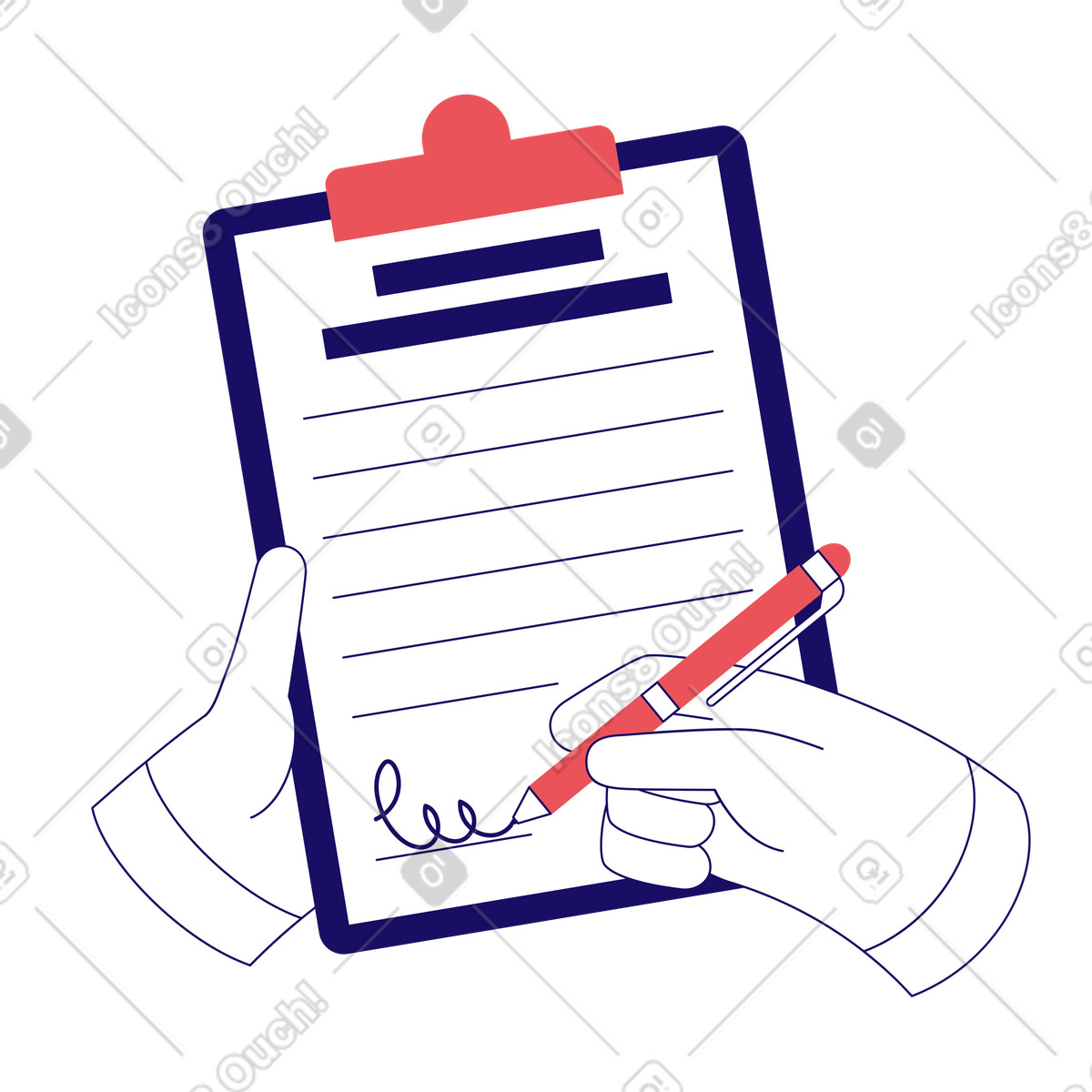 Signing contract or agreement on clipboard illustration in Bendy style download in PNG, SVG