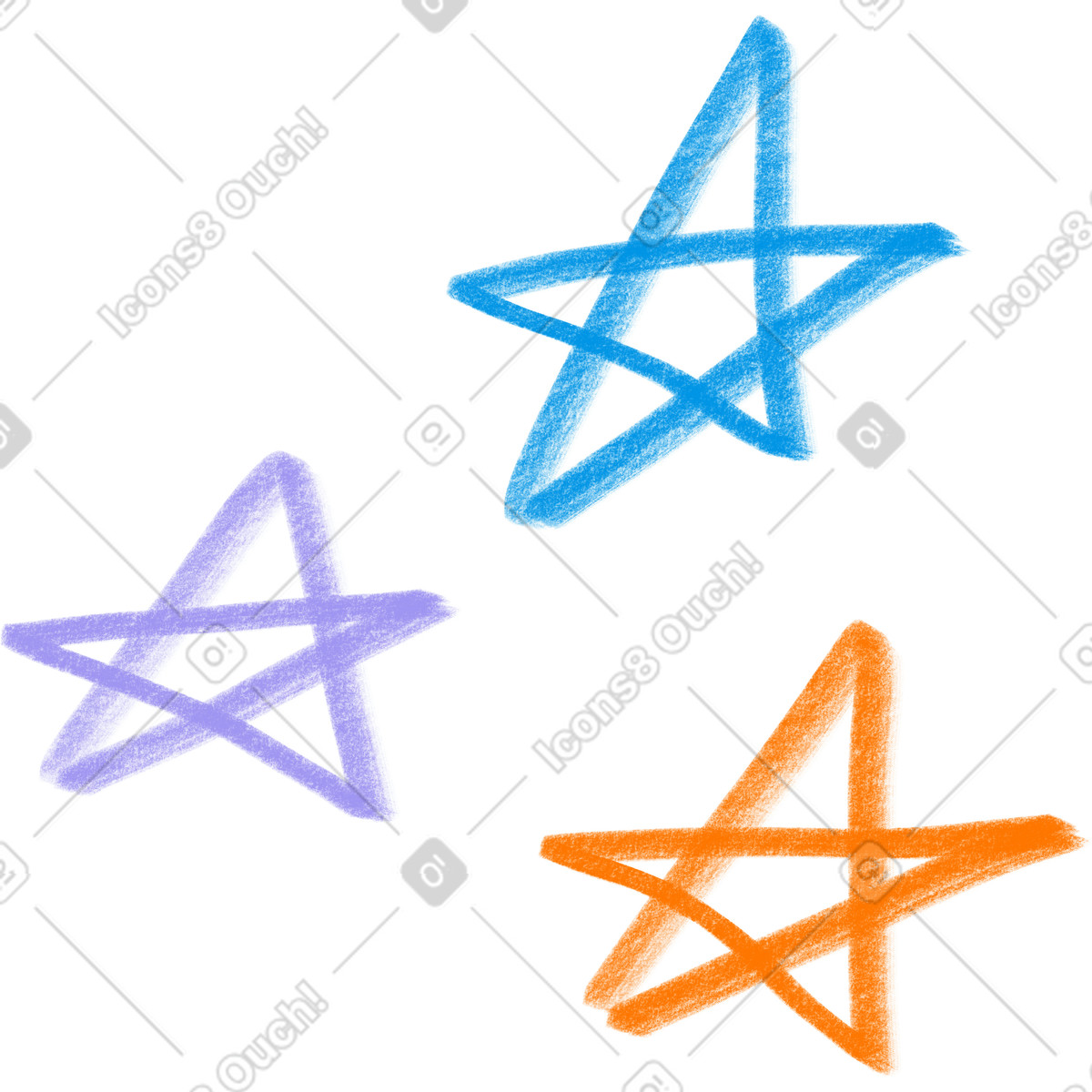 Three colorful stars-Illustration im Doodle-Stil als Download in PNG, SVG