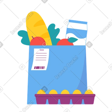 Bag with groceries and receipt PNG, SVG