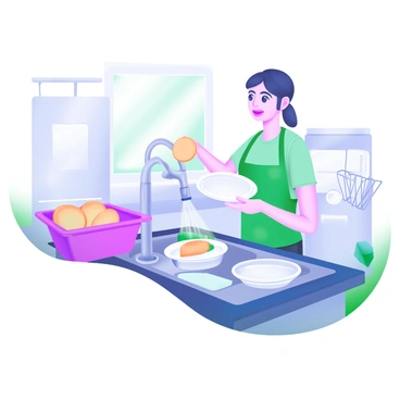 A person washing dishes efficiently with minimal water use