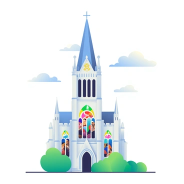 A towering gothic cathedral with intricate stained glass windows