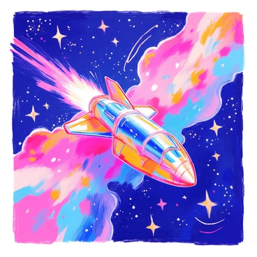 A space-themed poster with a spaceship traveling through colorful nebulas