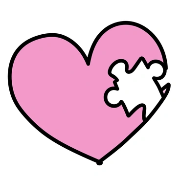 A red heart shape with a smooth surface, prominently displaying a missing puzzle piece on the right side. The area where the piece is absent shows jagged edges, indicating the gap. The heart rests against a simple white background, emphasizing its vivid color and the significance of the missing piece.