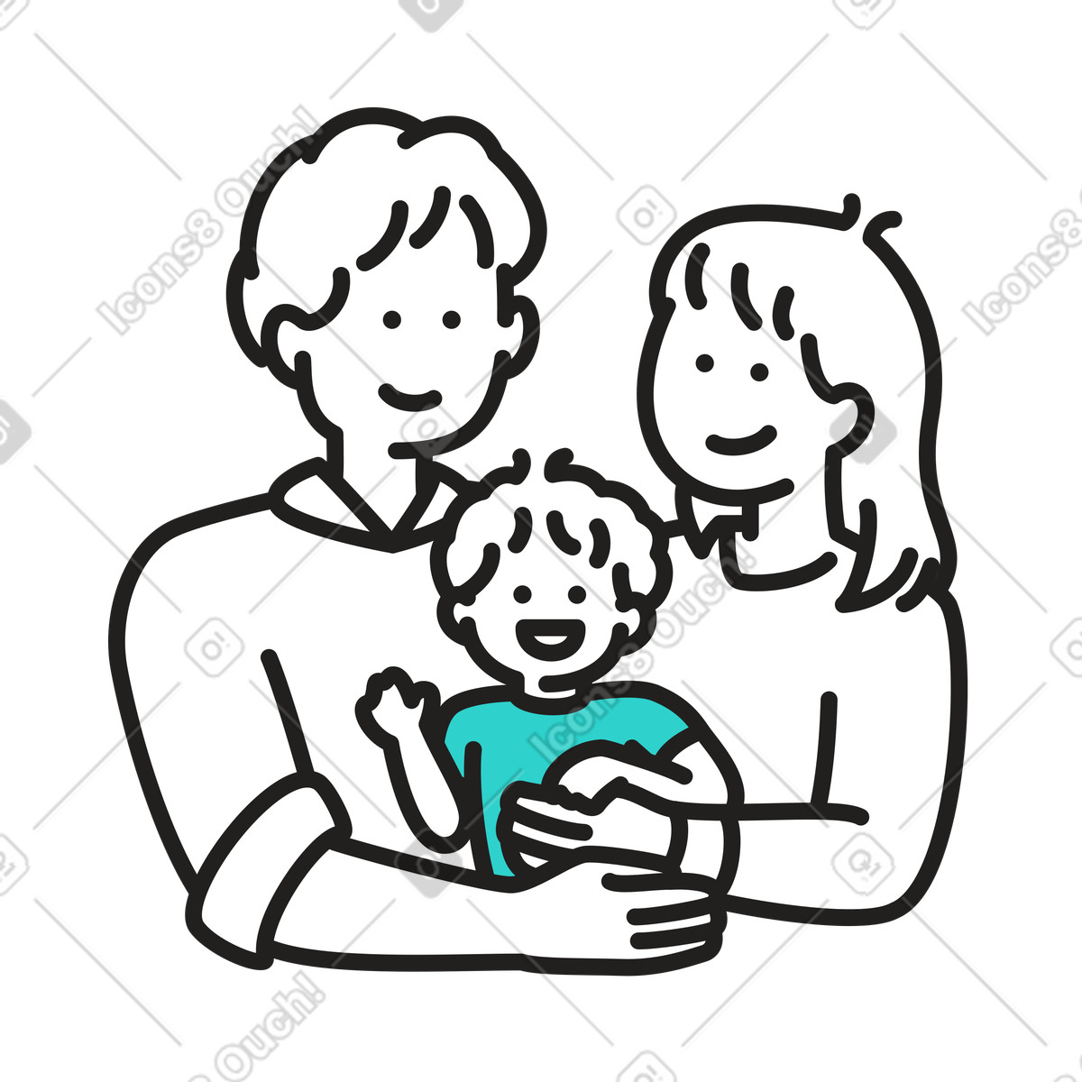 Little スタイルの 子どもがいる幸せな家族 のイラストをPNG、SVG形式でダウンロード