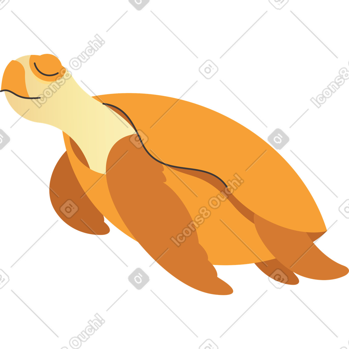 Orange sea turtle with closed eyes illustration in Dizzy style download in PNG, SVG