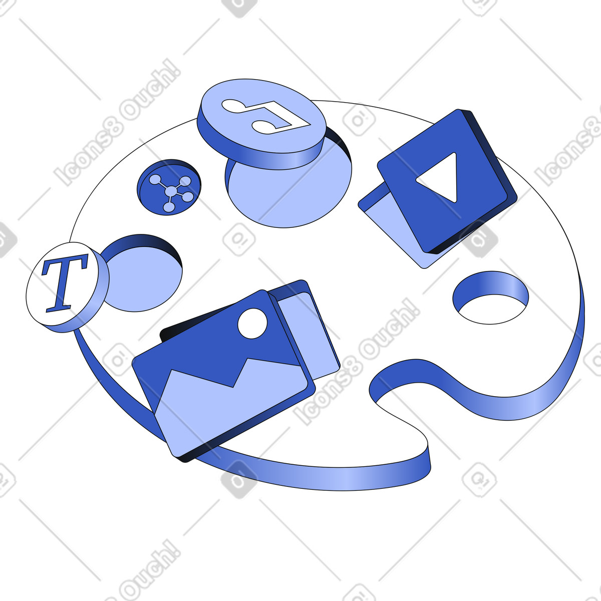 Palette with multimedia icons, AI creativity and content generation illustration in PNG, SVG
