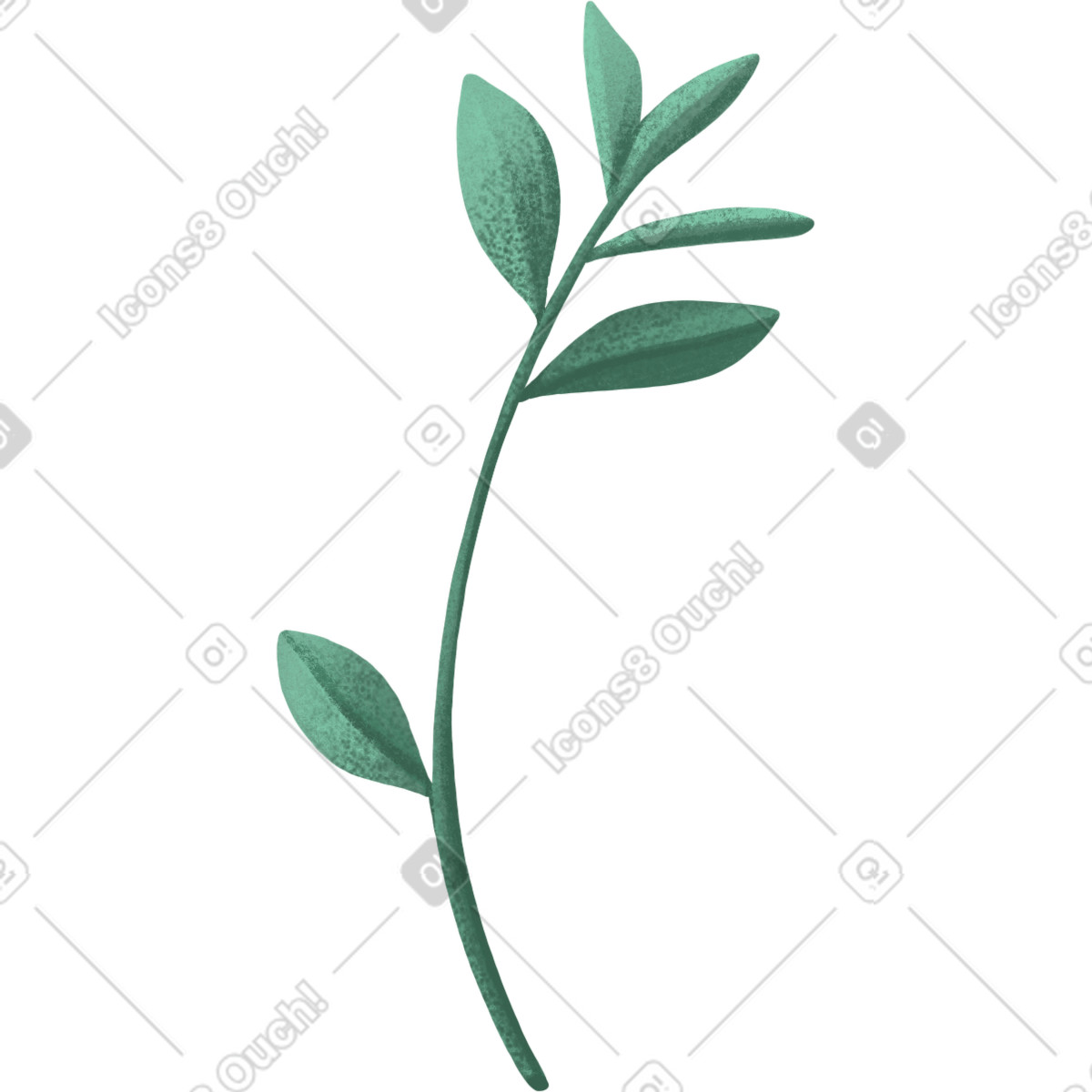 Small green twig with several leaves illustration in Floral style download in PNG, SVG