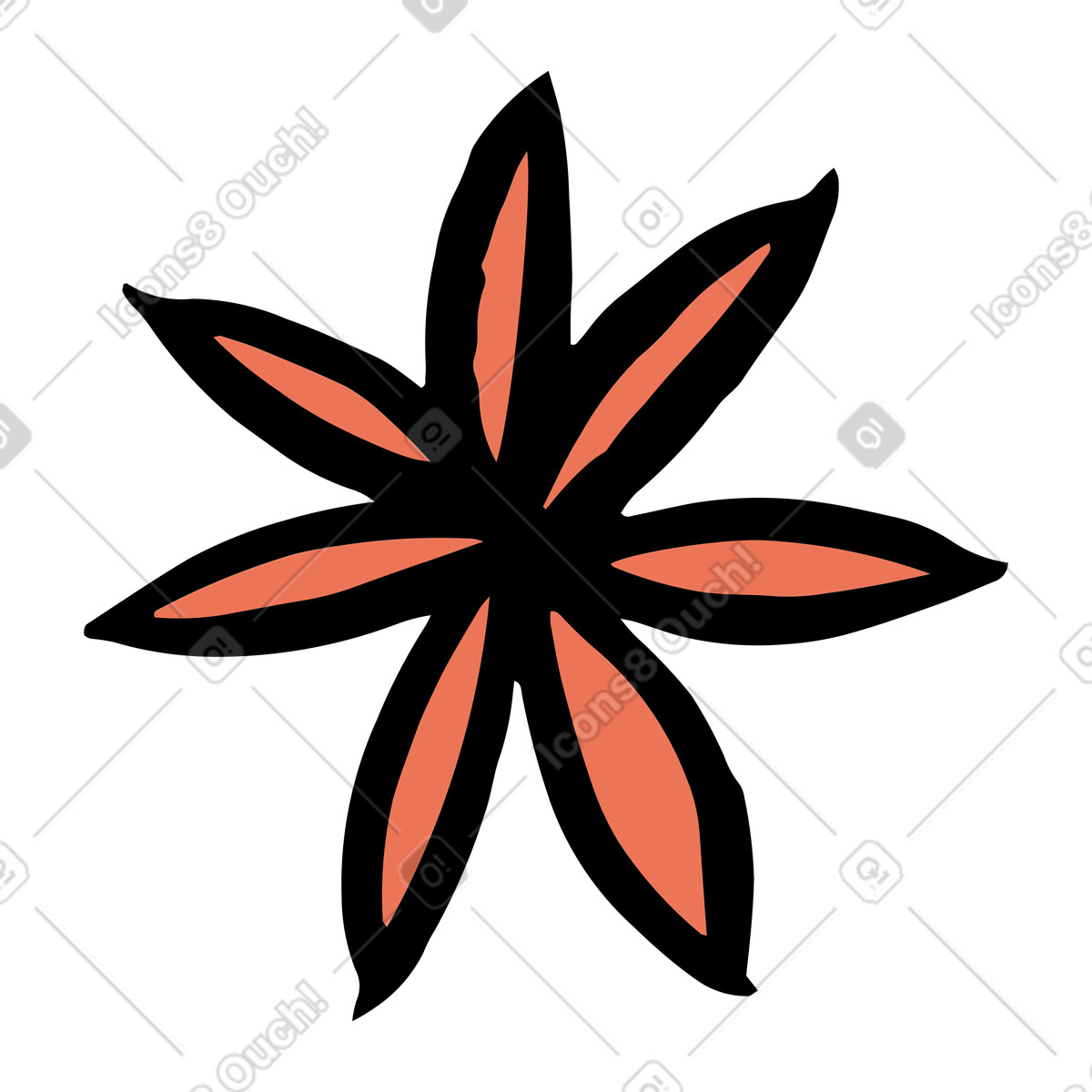 Scandi スタイルの Orange-colored flower with seven petals のイラストをPNG、SVG形式でダウンロード