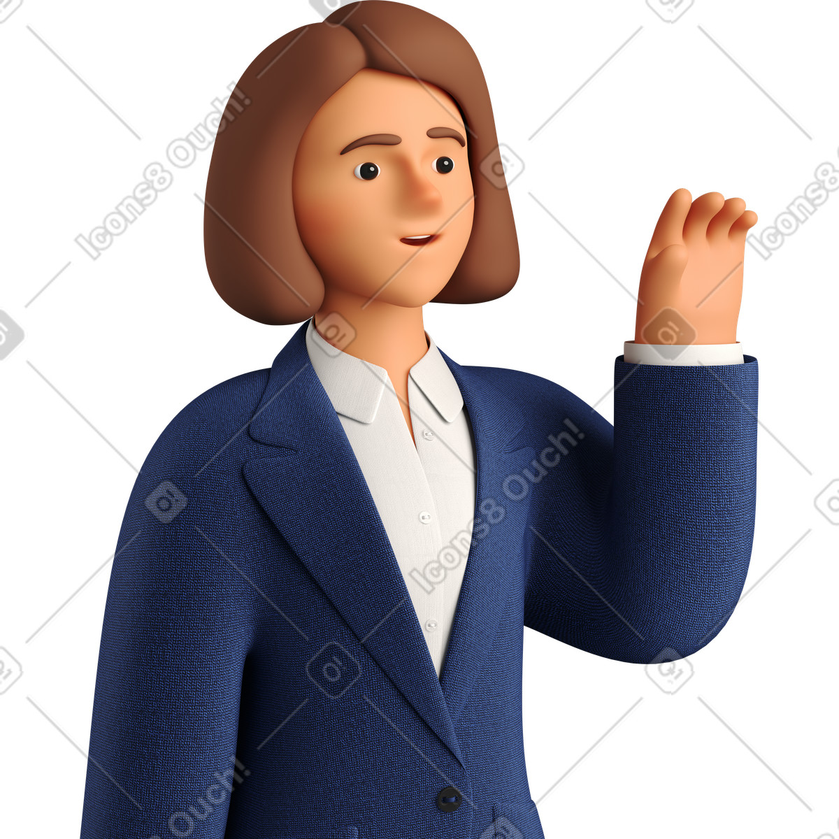 Ilustração de Businesswoman in blue suit waving goodbye em no estilo 3D Business para baixar em PNG, SVG