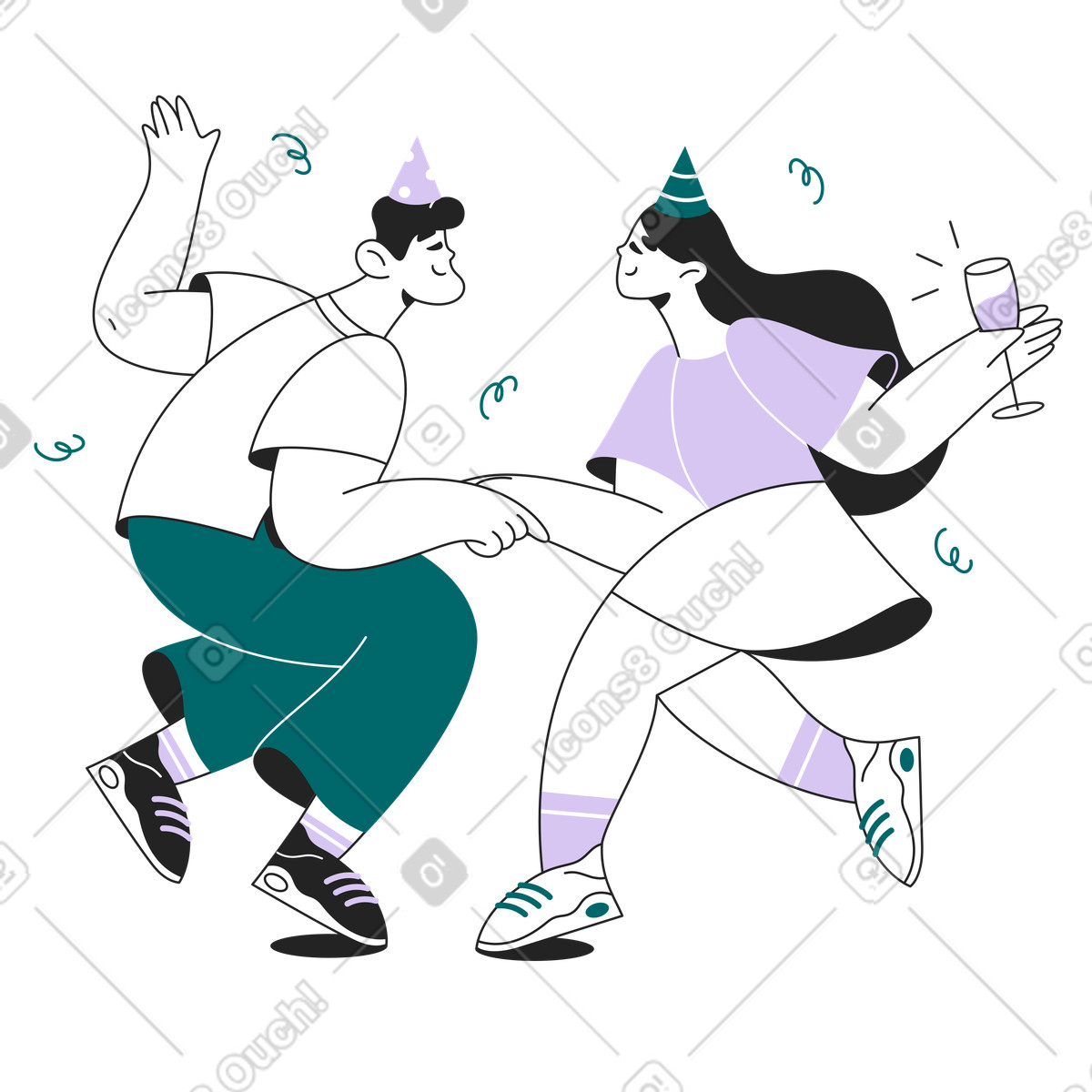 Man and girl dancing at a party illustration in Sammy Line style download in PNG, SVG