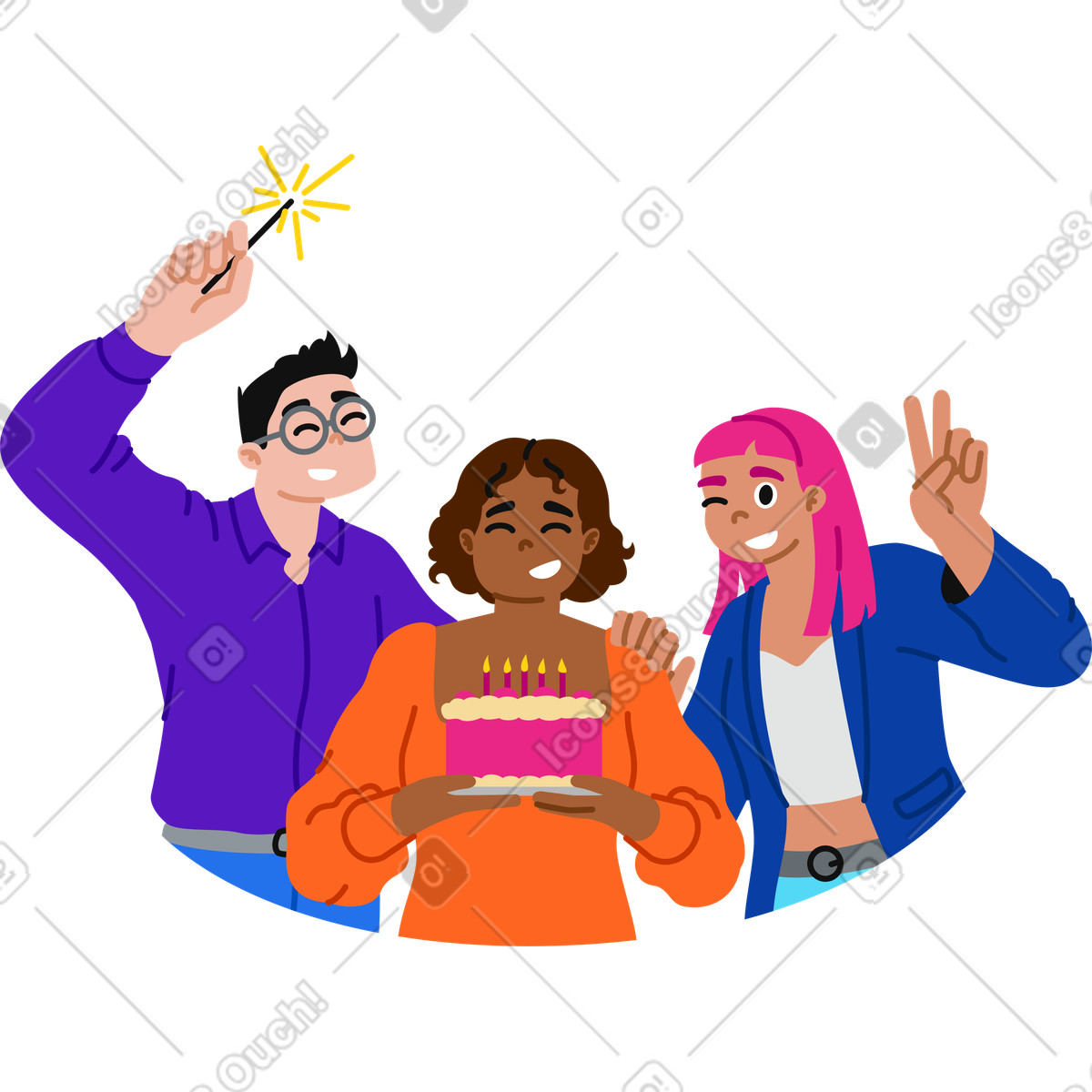 Giovani che festeggiano il compleanno illustrazione in stile Active scarica in PNG, SVG