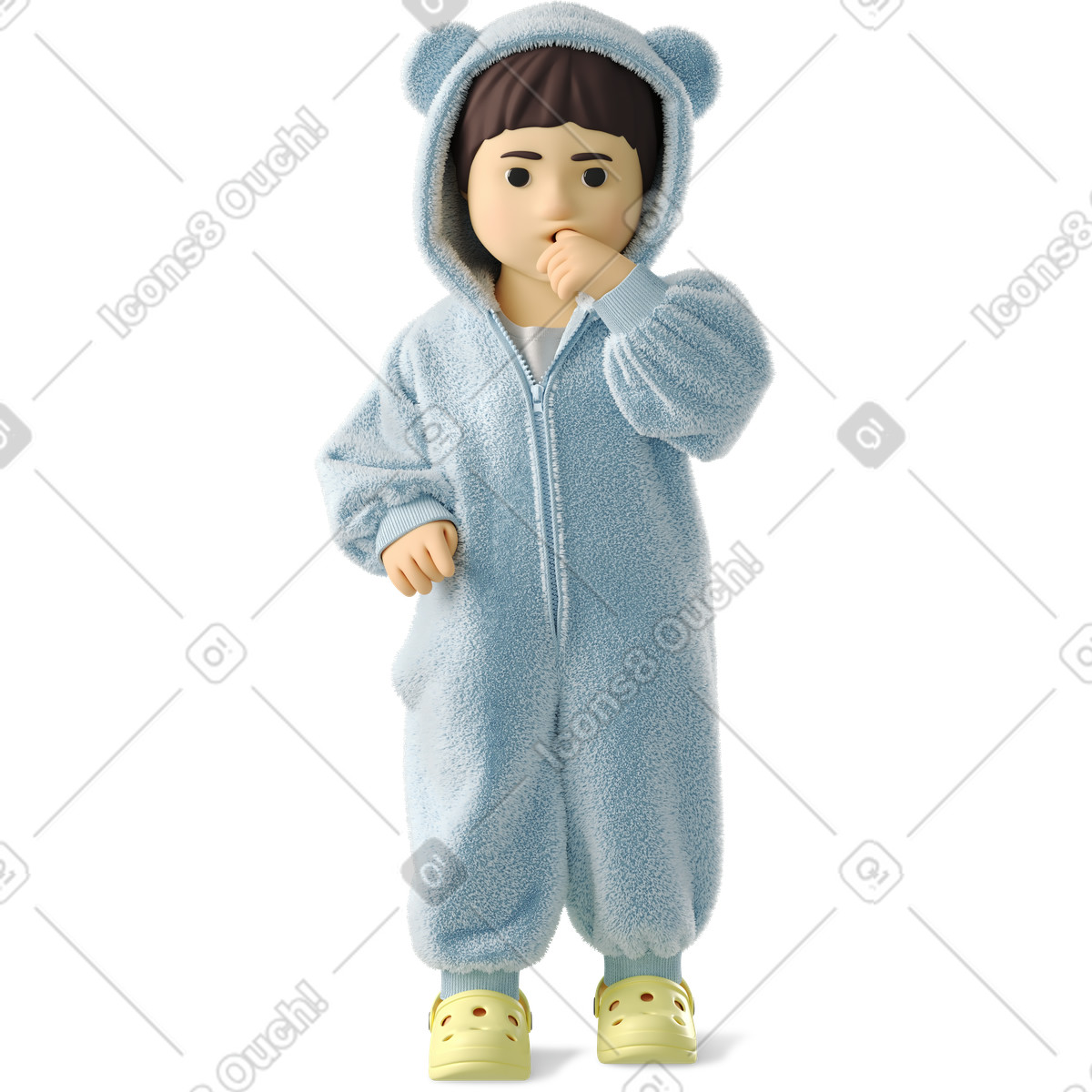 Kleines kind mit finger im mund-Illustration 3D Business-Stil als Download in PNG, SVG