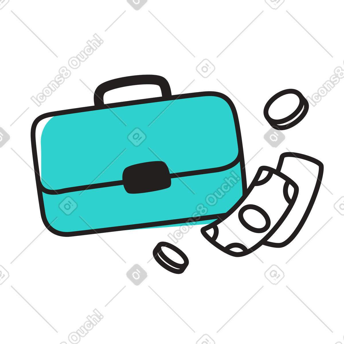 下载 Little 风格的 有钞票和硬币的公文包 插画，支持 PNG、SVG 格式