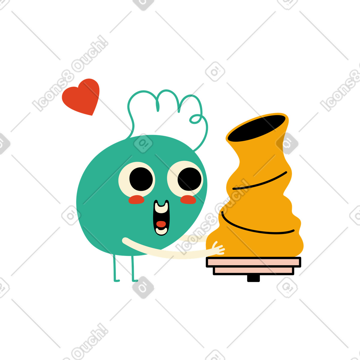Der charakter bewundert die vase, er gemacht hat-Illustration im Jelly-Stil als Download in PNG, SVG