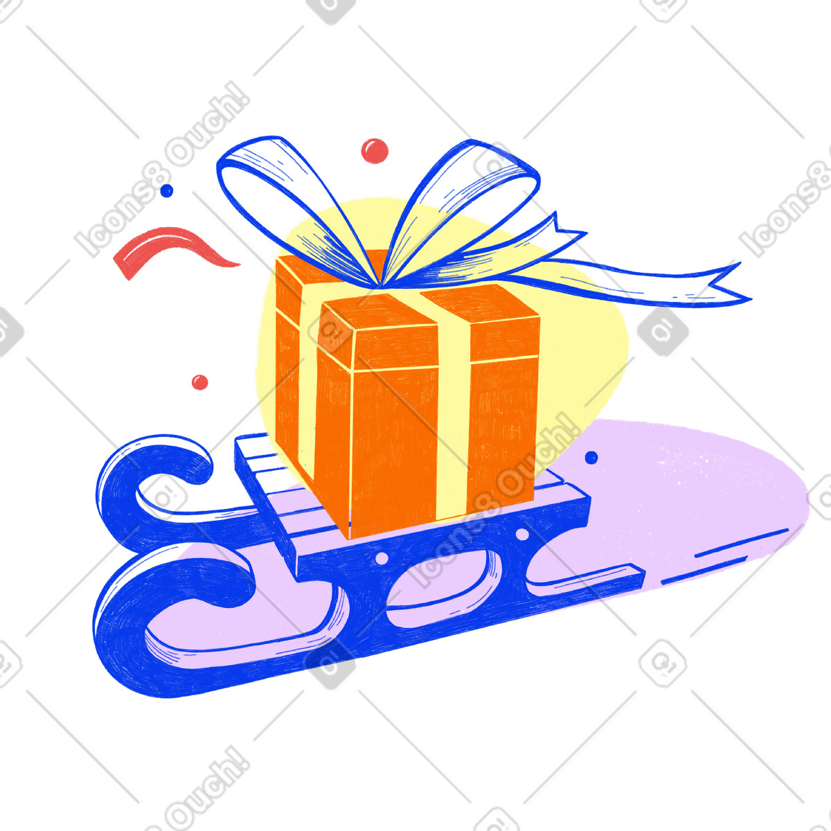 New year's eve sleigh with a box of presents illustration in Biro style download in PNG, SVG