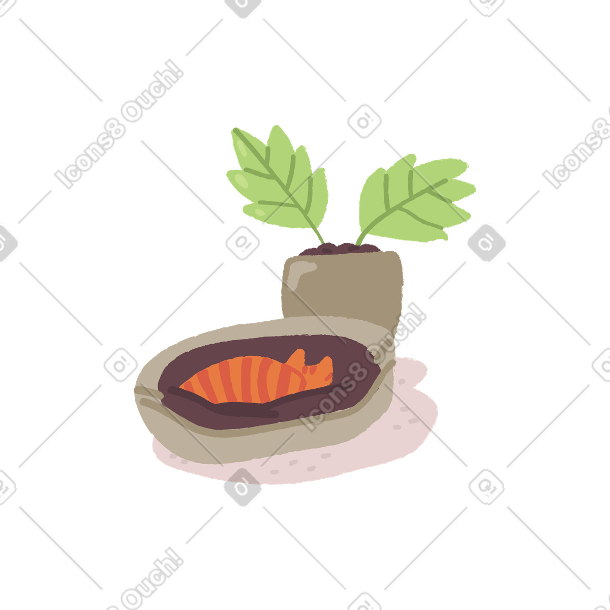 Striped kitten napping in cozy bed, Wait or come back later message-Illustration im Ginger Cat-Stil als Download PNG, SVG