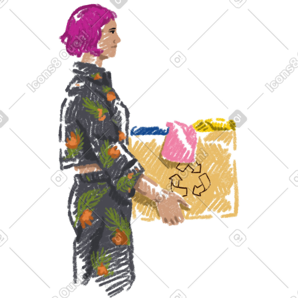 Ilustração de Woman holding a box of stuff em no estilo Sketchbook para baixar em PNG, SVG