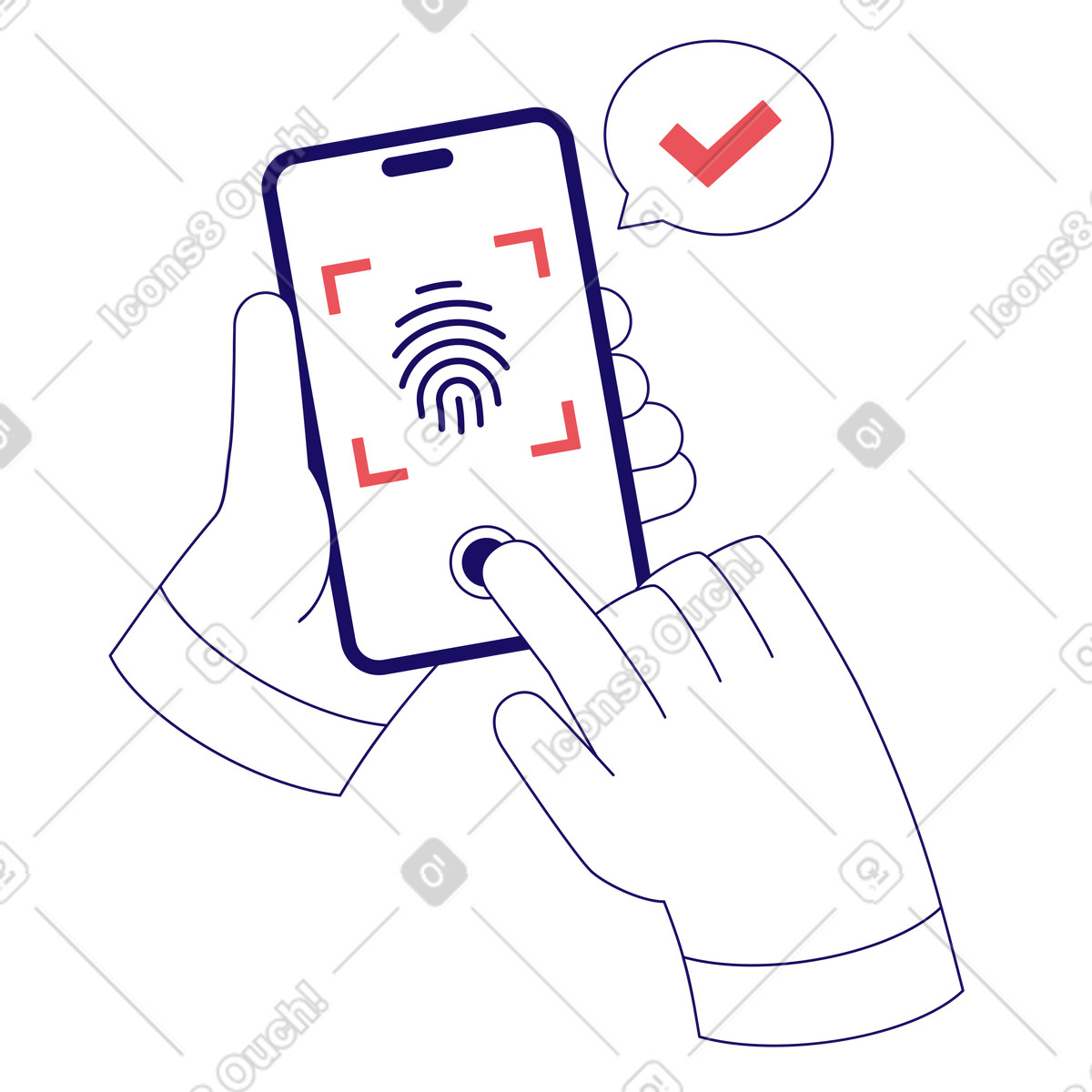 Fingerprint verification on phone screen animated illustration in Bendy style download in GIF, Lottie (JSON), AE