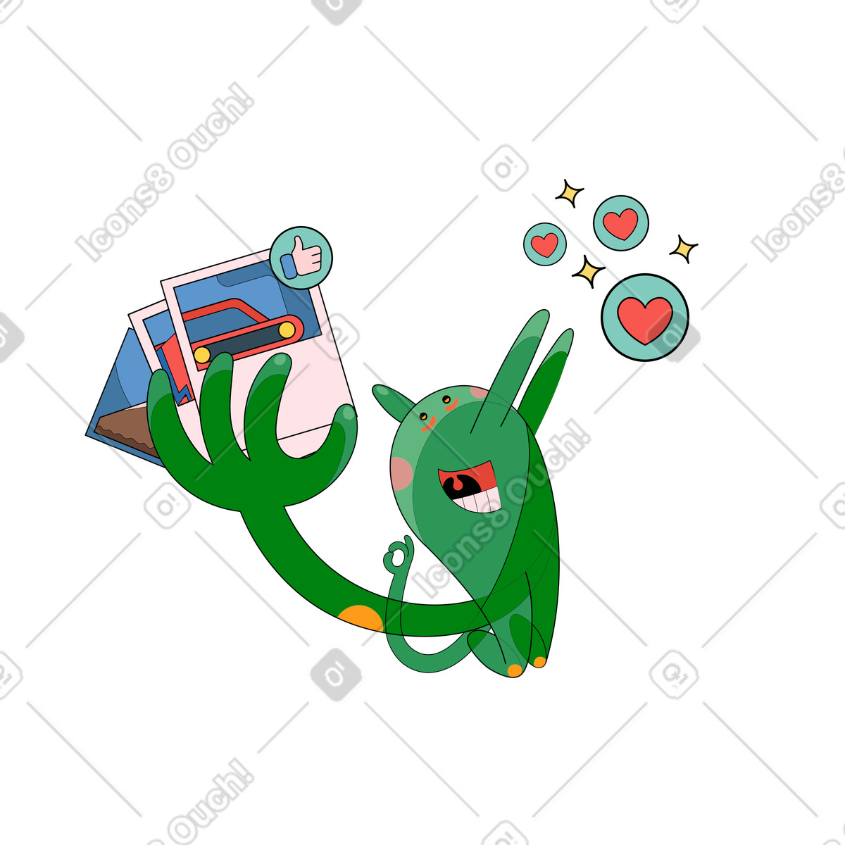 Illustration Dépendance aux likes dans le style Surr à télécharger formats PNG, SVG