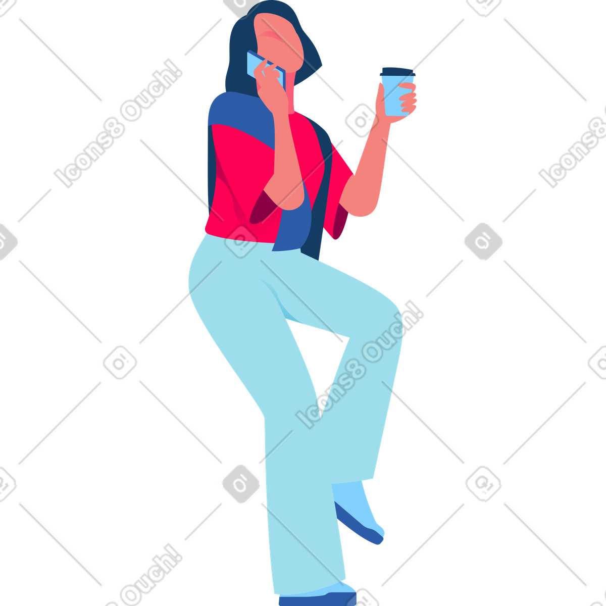 Illustration Femme assise buvant du café et parlant au téléphone dans le style Daily à télécharger aux formats PNG, SVG