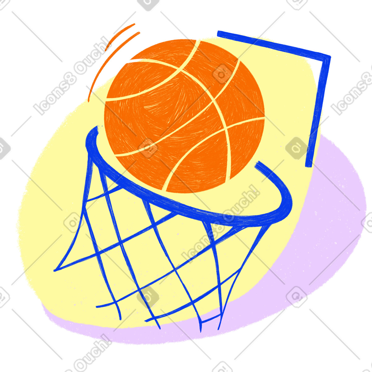 Il basket arancione colpisce canestro illustrazione in stile Biro scarica in PNG, SVG