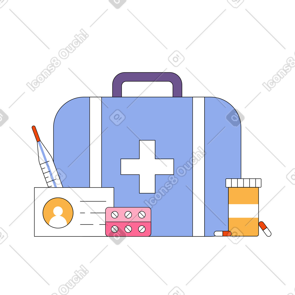 Иллюстрация Медицинский чемоданчик с таблетками и термометром в PNG и SVG