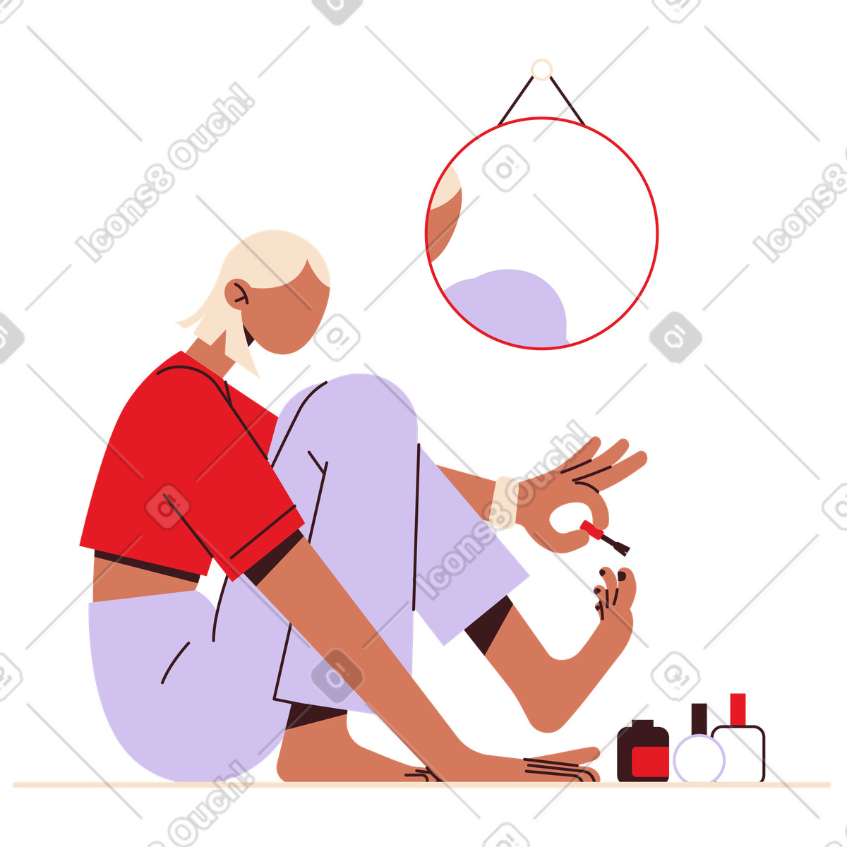 下载 Folks 风格的 Painting toenails with polish, Home pedicure and self-care 插画，支持 PNG、SVG 格式