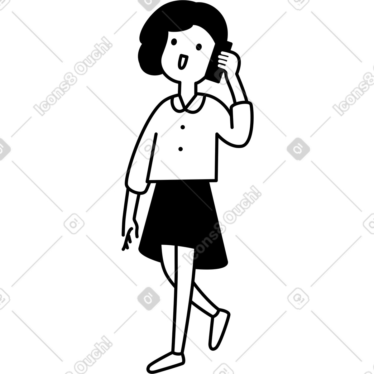 Character walking with raised hand and smiling expressive face-Illustration im Notion Line Art-Stil als Download in PNG, SVG
