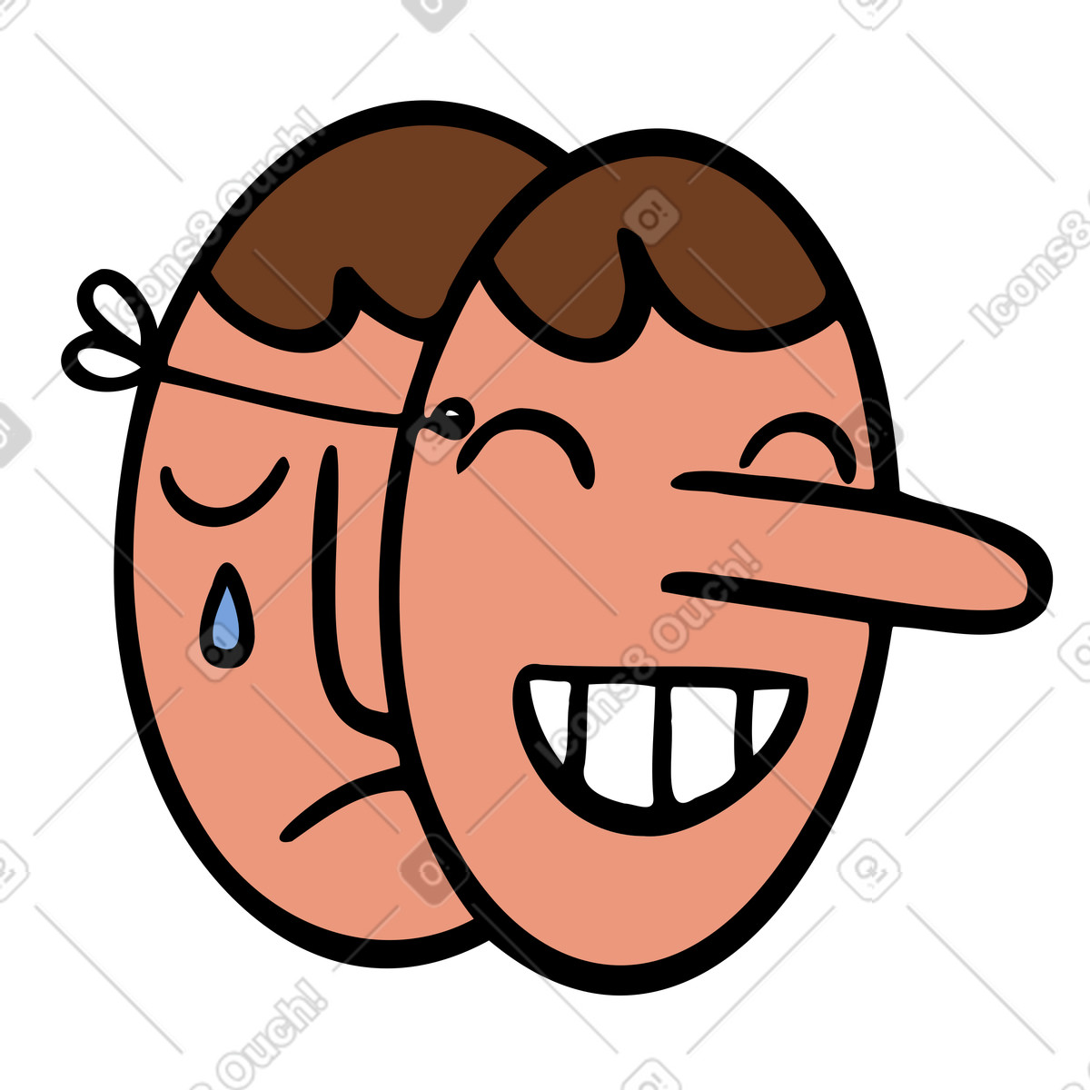 下载 Comic 风格的 悲伤的男人在一个快乐的面具 插画，支持 PNG、SVG 格式
