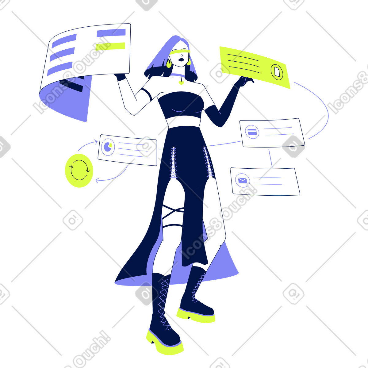 Project management with kanban board, task tracking and process optimization illustration in Glow style download in PNG, SVG