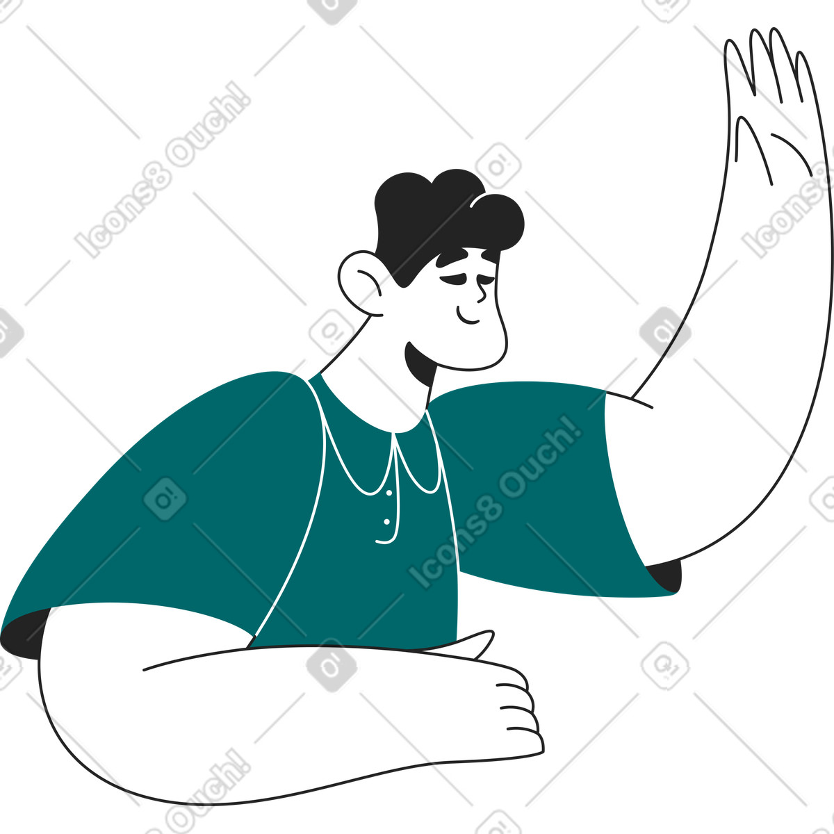 Man is holding something and raises his hand up illustration in Sammy Line style download in PNG, SVG