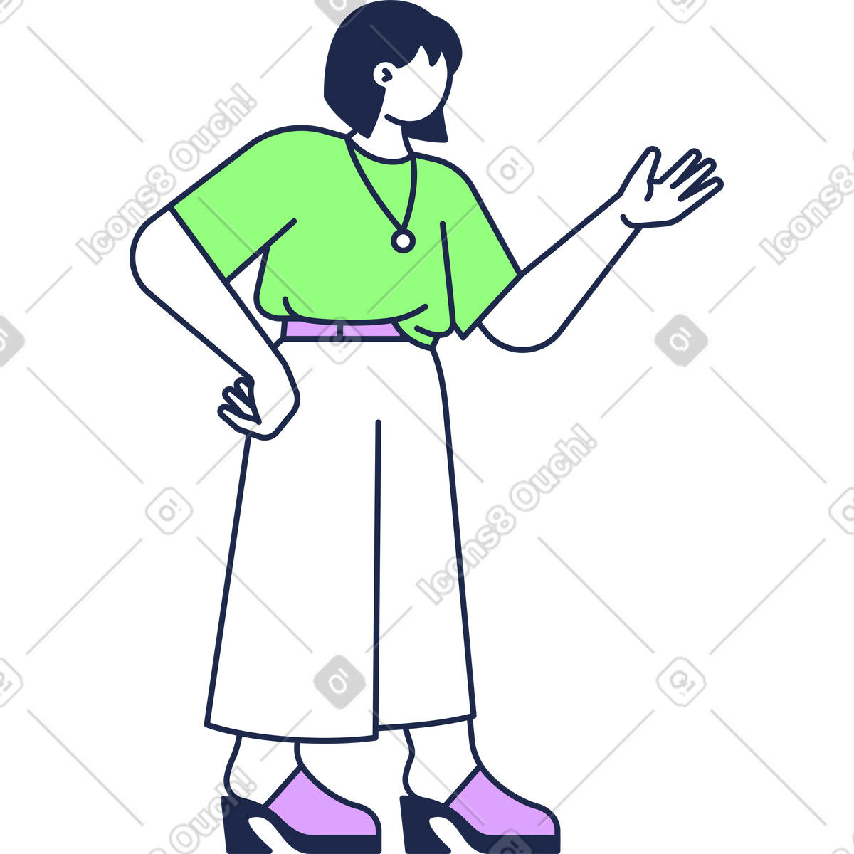 Frau hebt die hand-Illustration im Outline-Stil als Download in PNG, SVG